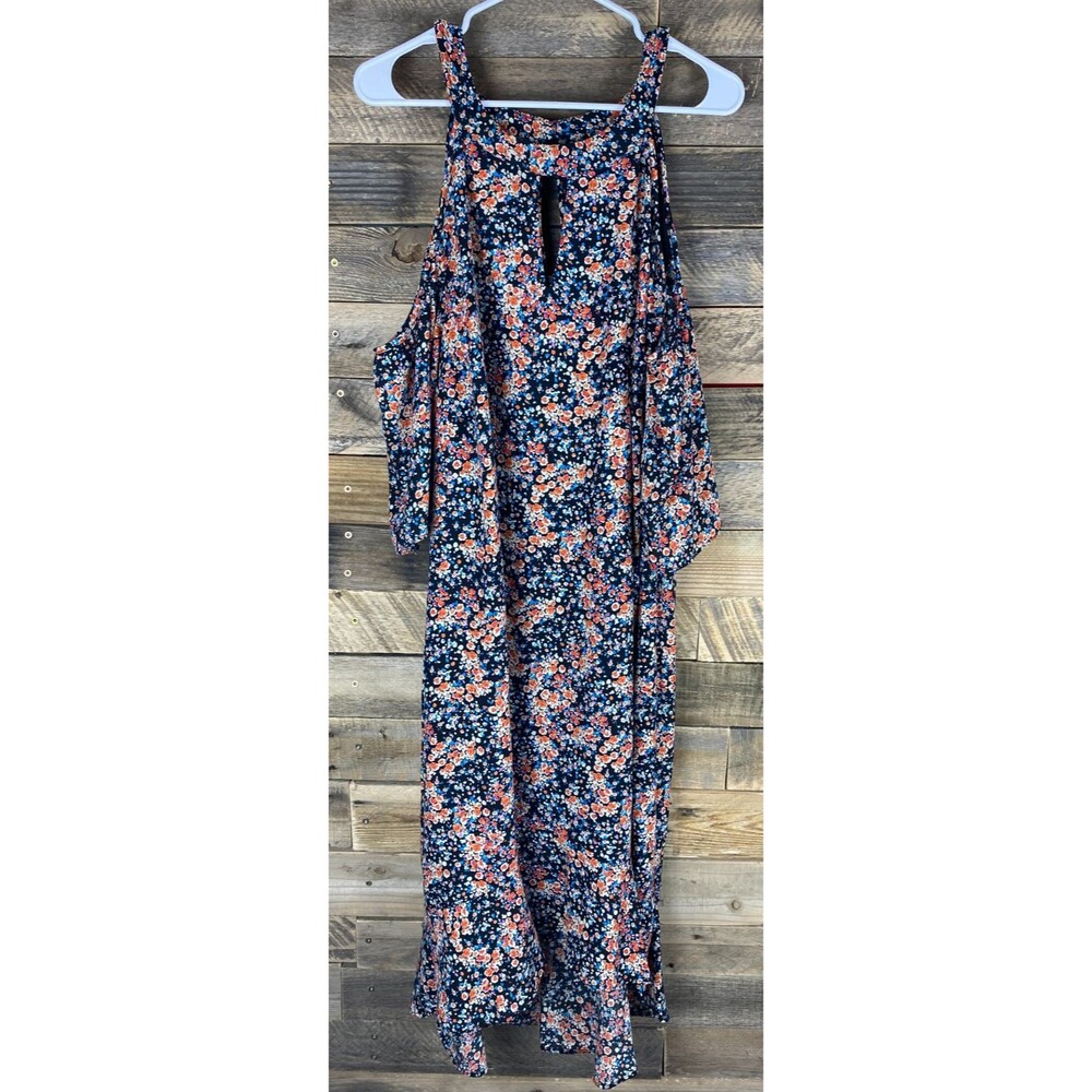 Emma & Michele Women's Plus Sz 1X Floral Cold Shoulder Hi Lo Hem Ruffle Dress
